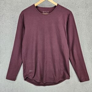 BYLT Drop Cut L/S Lux Performance Stretch Maroon Crew Neck Shirt Men's Medium